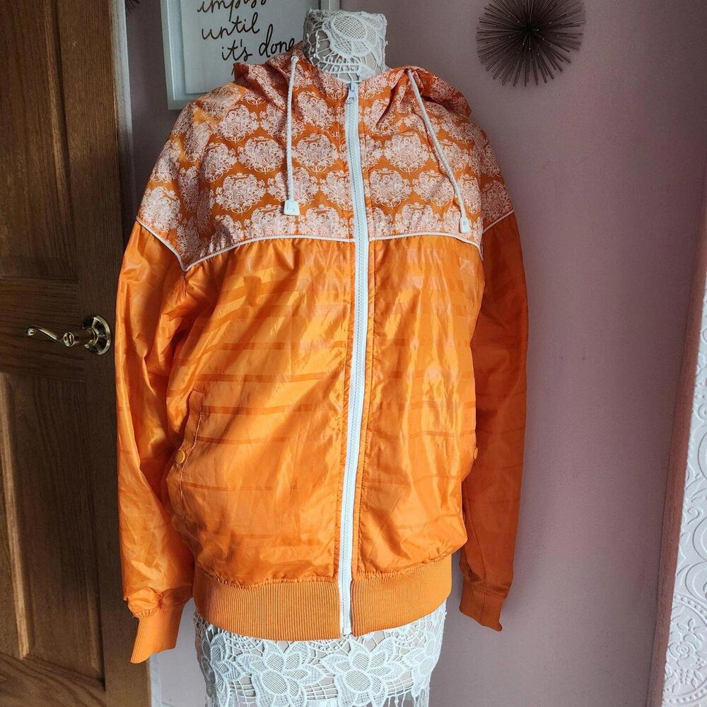 Flawless Orange Live Mechanics unique nylon zip jacket  zipper down back M